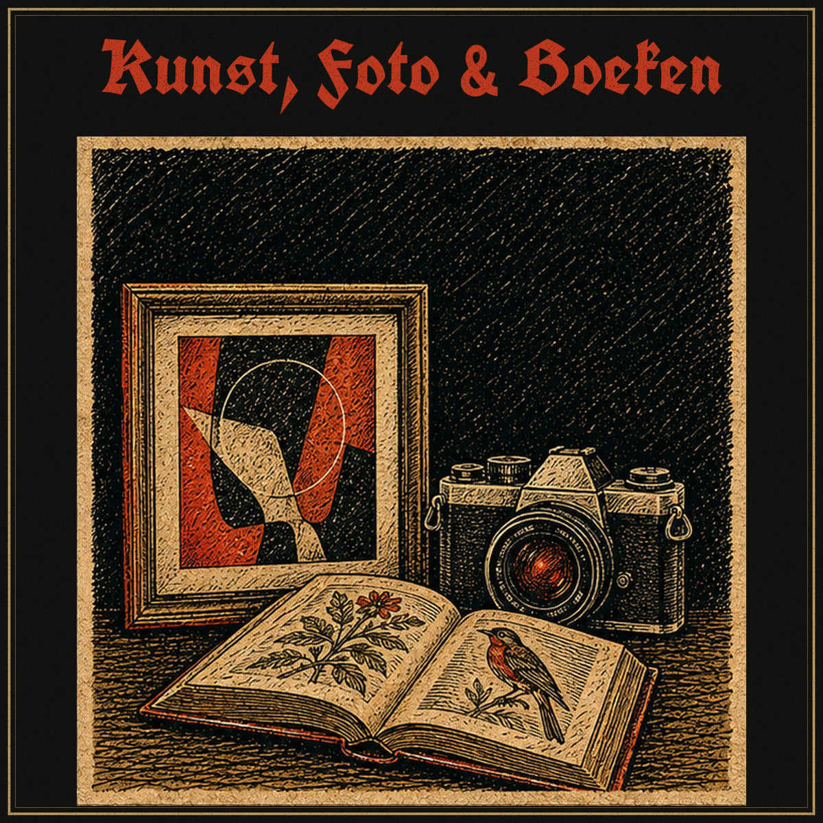 Kunst, Foto & Boeken - De Majum, vintage houtsnede-illustratie