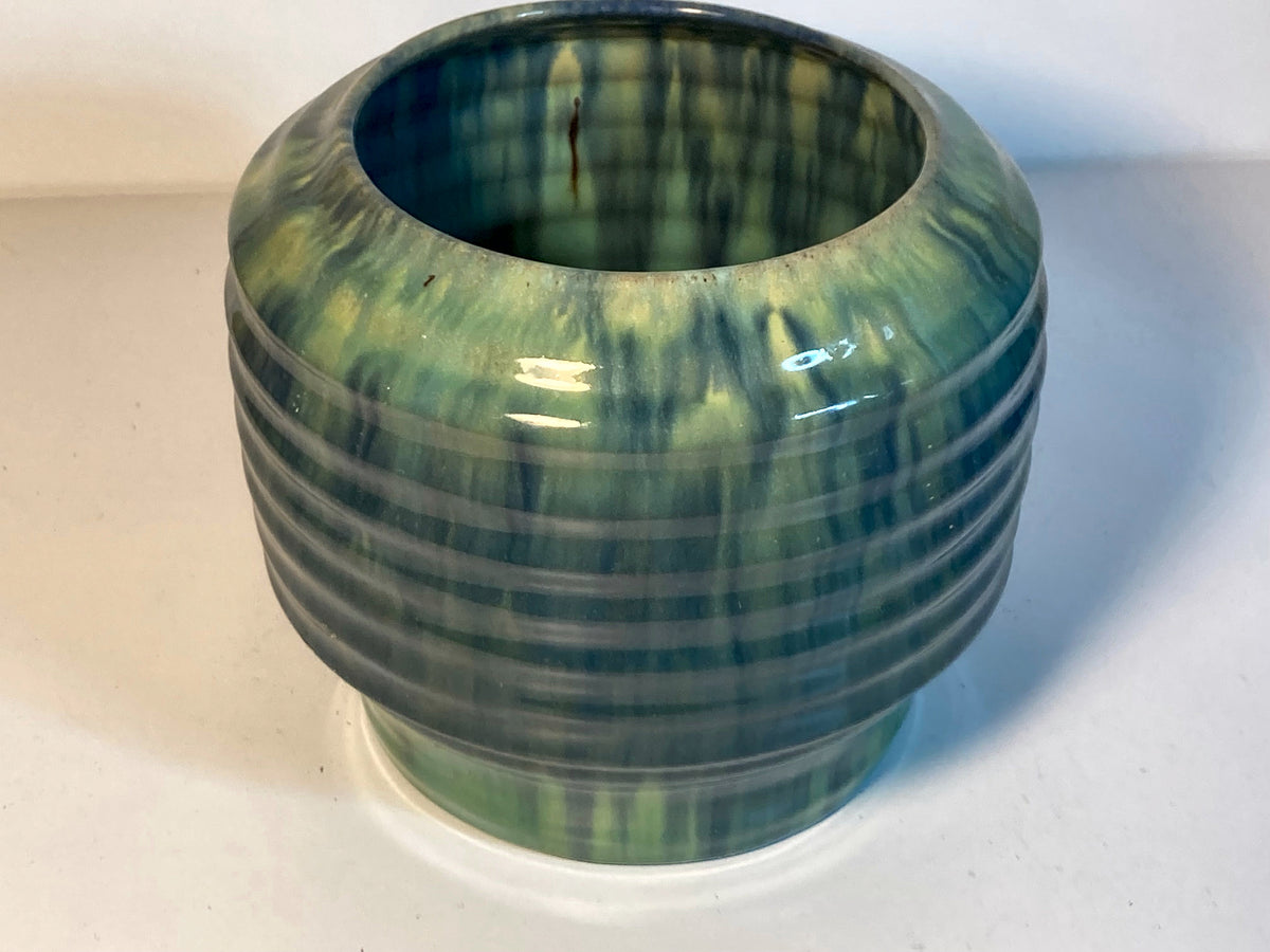 Brouwer’s Aardewerk geribde groenblauwe sierpot – Made in Holland – foto 1