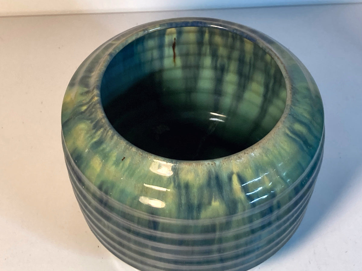 Brouwer’s Aardewerk geribde groenblauwe sierpot – Made in Holland – foto 2