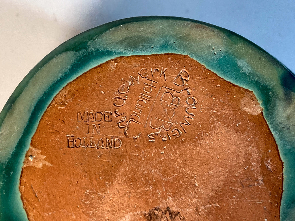 Brouwer’s Aardewerk geribde groenblauwe sierpot – Made in Holland – foto 3