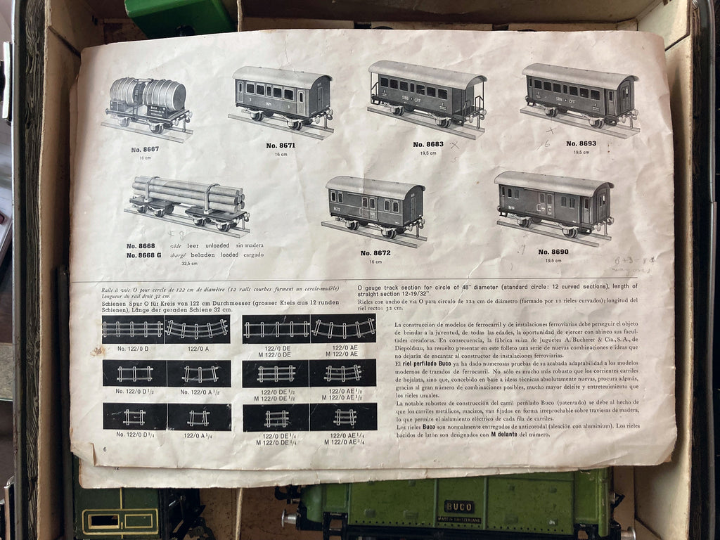 UCO Bucherer spoor 0-treinset met opwindlocomotief 212, rijtuigen en rails – foto 2