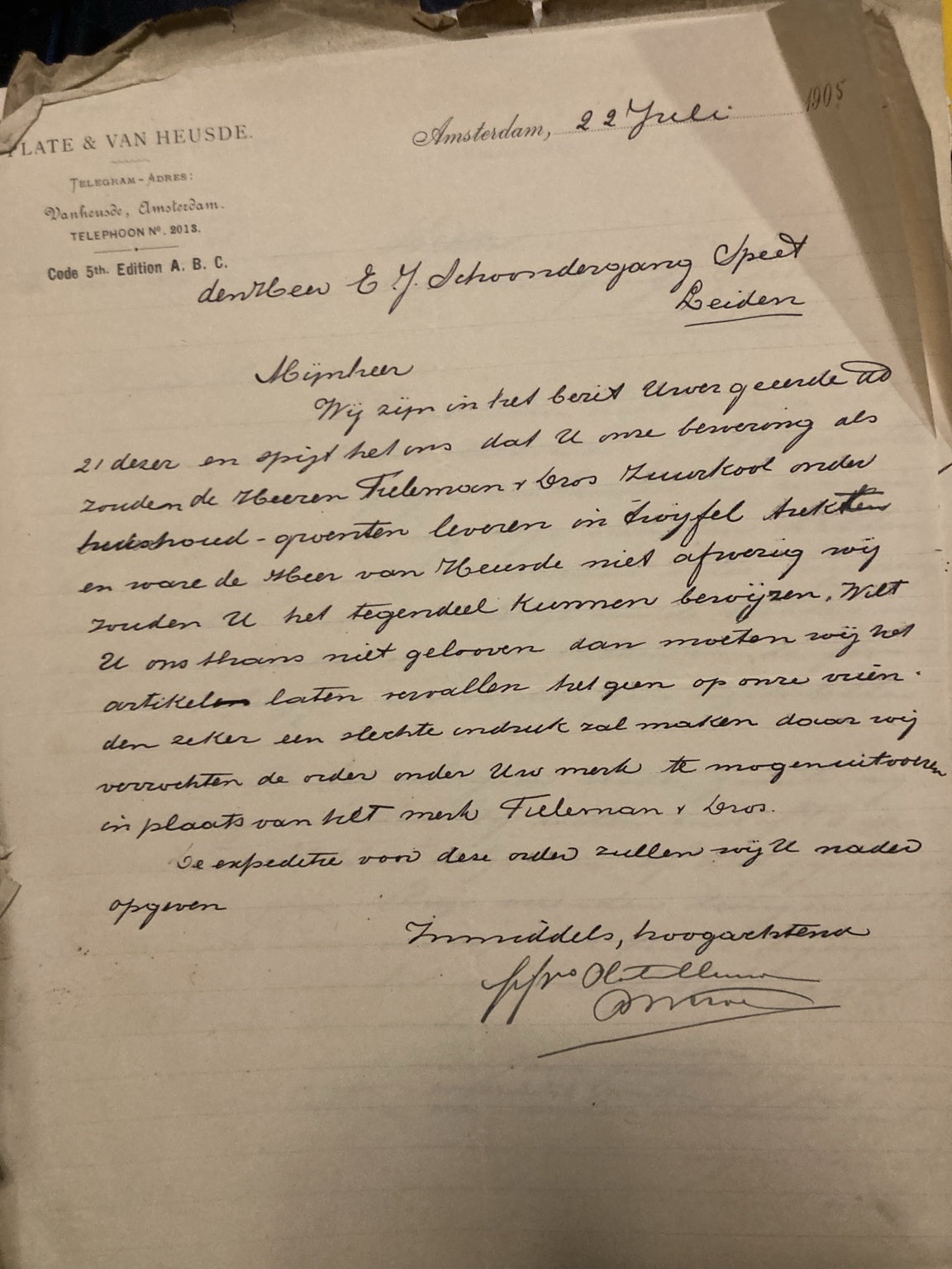 Handgeschreven zakelijke brief