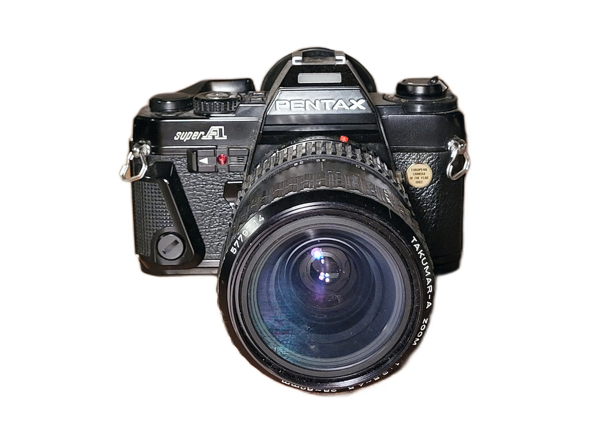 Pentax Super A 35mm spiegelreflexcamera met Takumar-A Zoom 28-80mm f/3.5-4.5 – vintage analoge camera bij De Majum Rotterdam