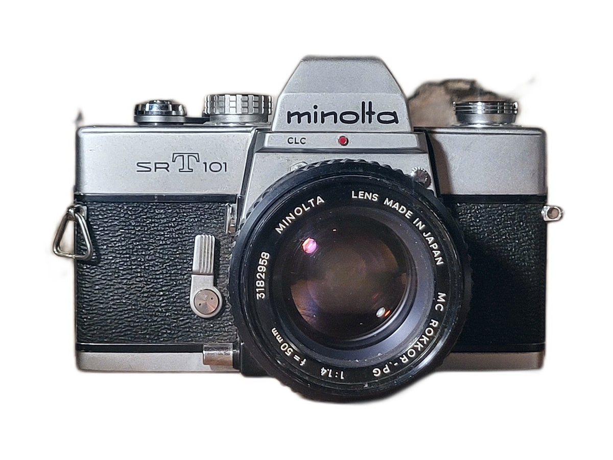 Minolta SRT 101 + MC Rokkor-PG 50mm f/1.4 – vintage analoge camera bij De Majum Rotterdam