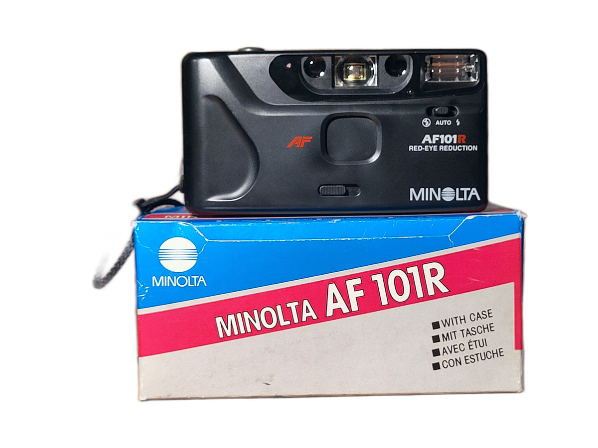 Minolta AF101R Red-Eye Reduction 35mm compactcamera met doos – vintage analoge camera bij De Majum Rotterdam