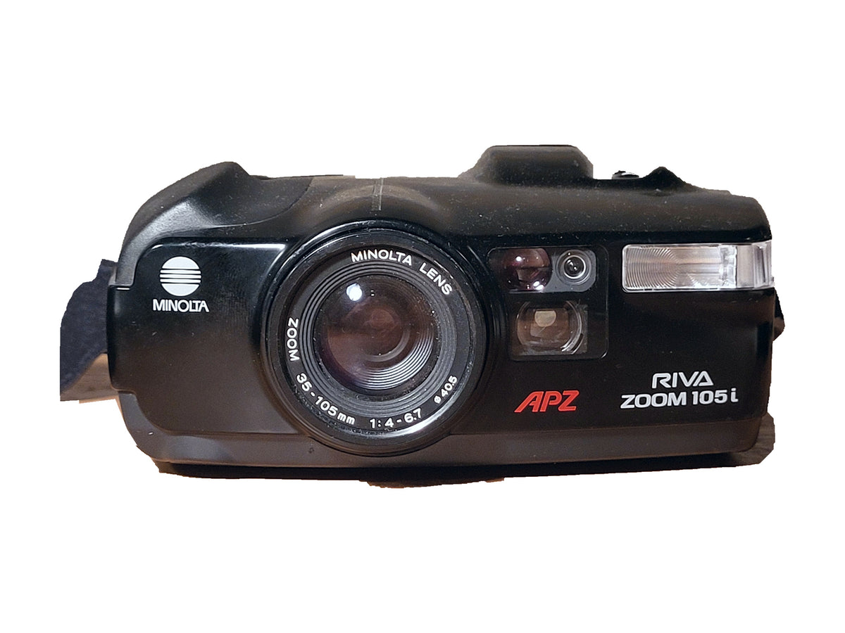 Minolta Riva Zoom 105i APZ 35mm Compactcamera – vintage analoge camera bij De Majum Rotterdam