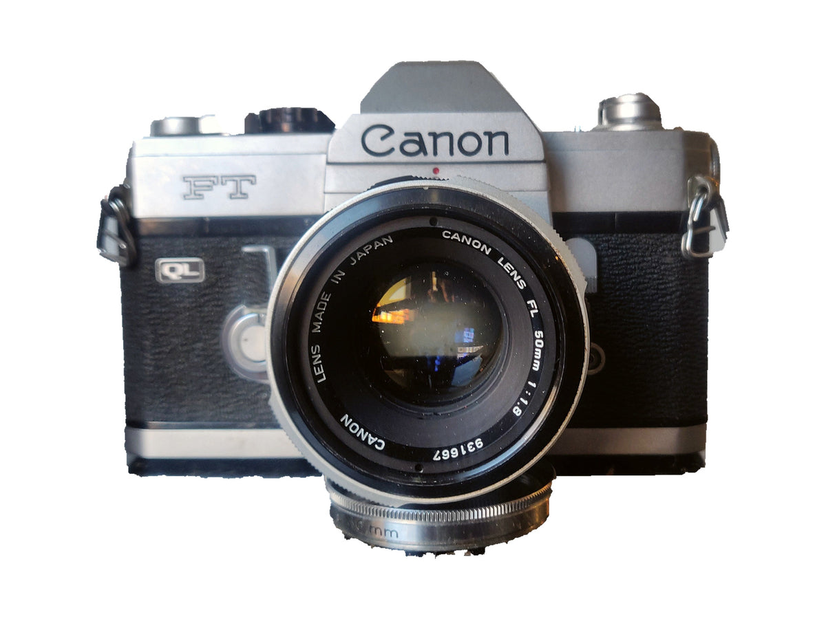 Canon FT QL 35mm Spiegelreflexcamera met Canon FL 1.8/50mm Lens – vintage analoge camera bij De Majum Rotterdam