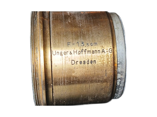 Antiek messing projectieobjectief van Unger & Hoffmann Dresden, 13,5 cm – foto 2 van 4