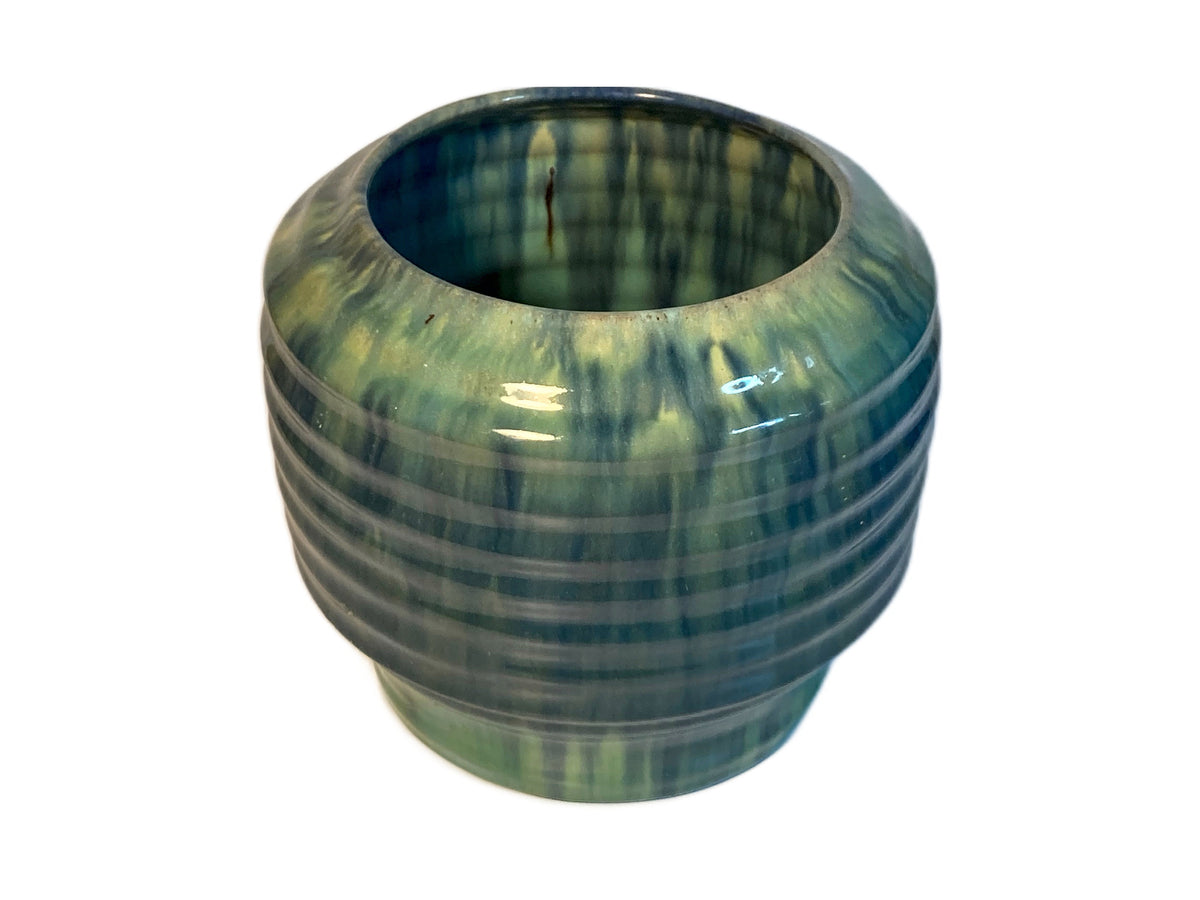 Brouwer’s Aardewerk geribde groenblauwe sierpot – Made in Holland – foto 1