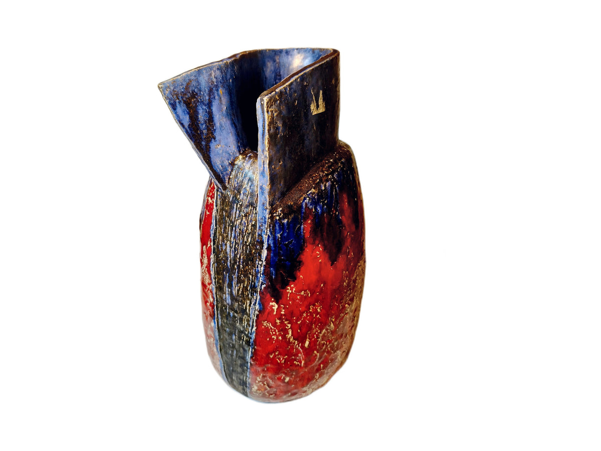 West Germany Fat Lava keramieken studio-aardewerk vaas – rood, blauw en zwart – foto 1