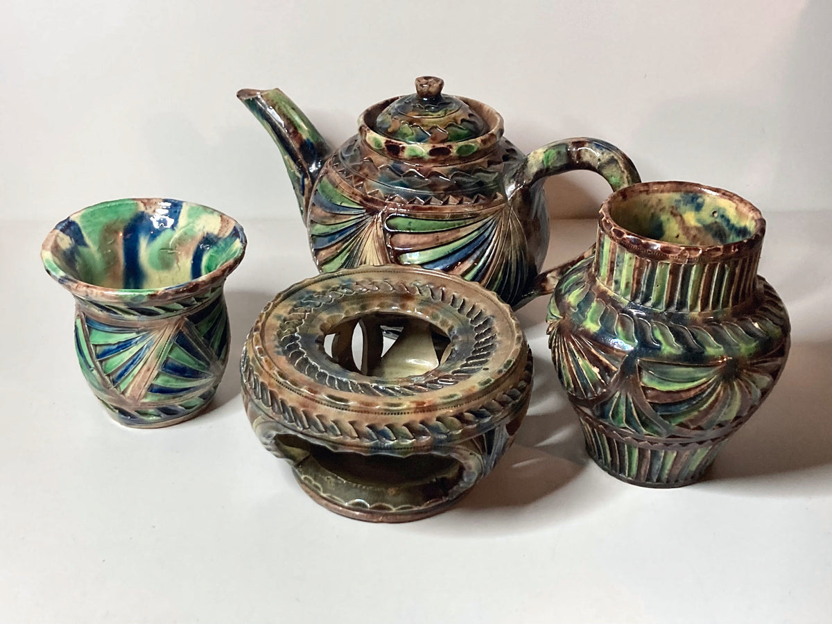 Handgemaakt keramisch theeservies met theepot, kan, beker & theelichtwarmer – foto 1