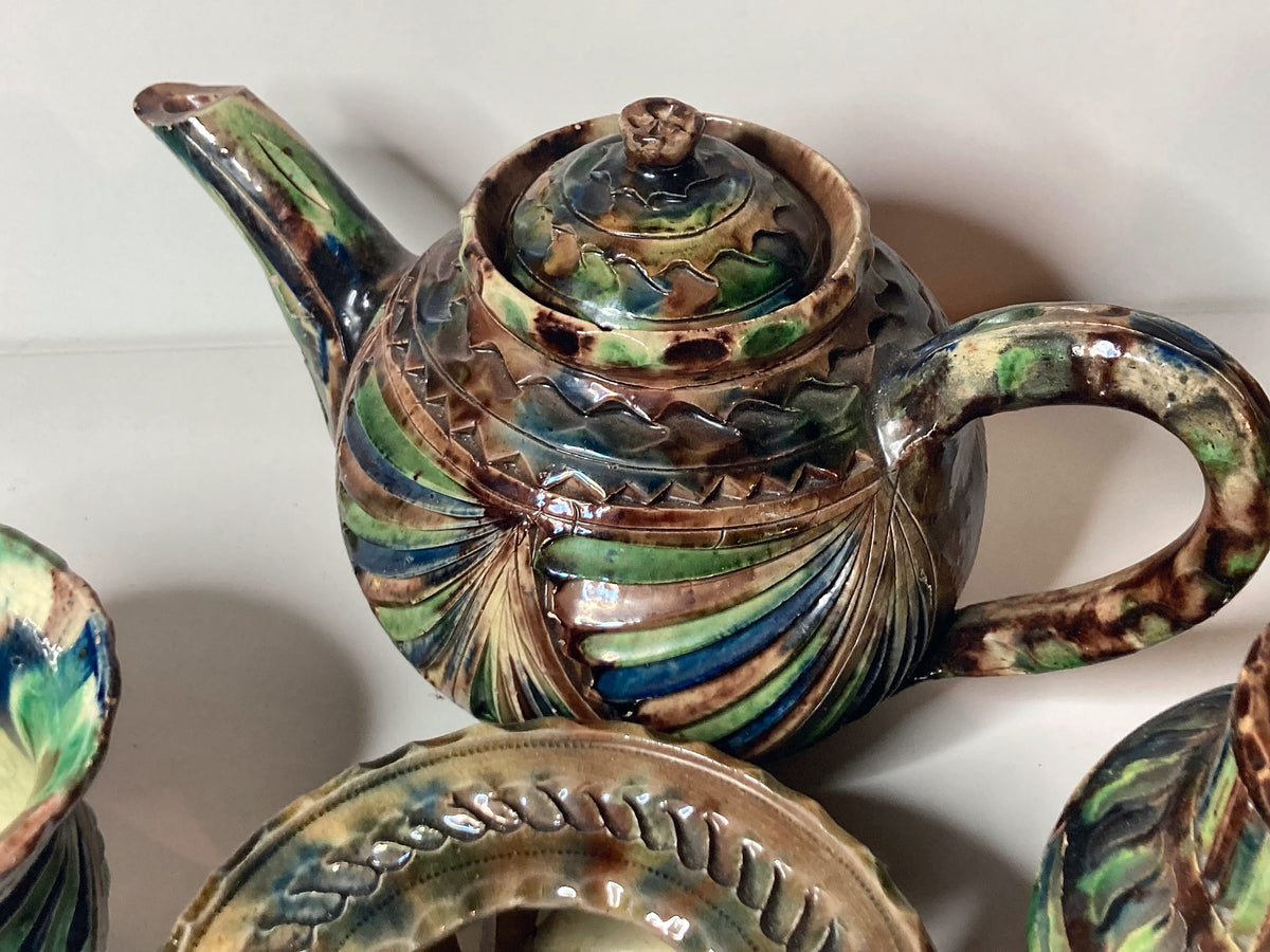 Handgemaakt keramisch theeservies met theepot, kan, beker & theelichtwarmer – foto 3