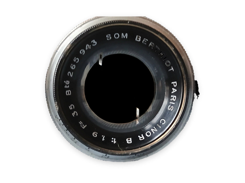 SOM Berthiot Cinor B 35mm f/1.9 met originele blauwe koker en zonnekap – foto 1 van 4