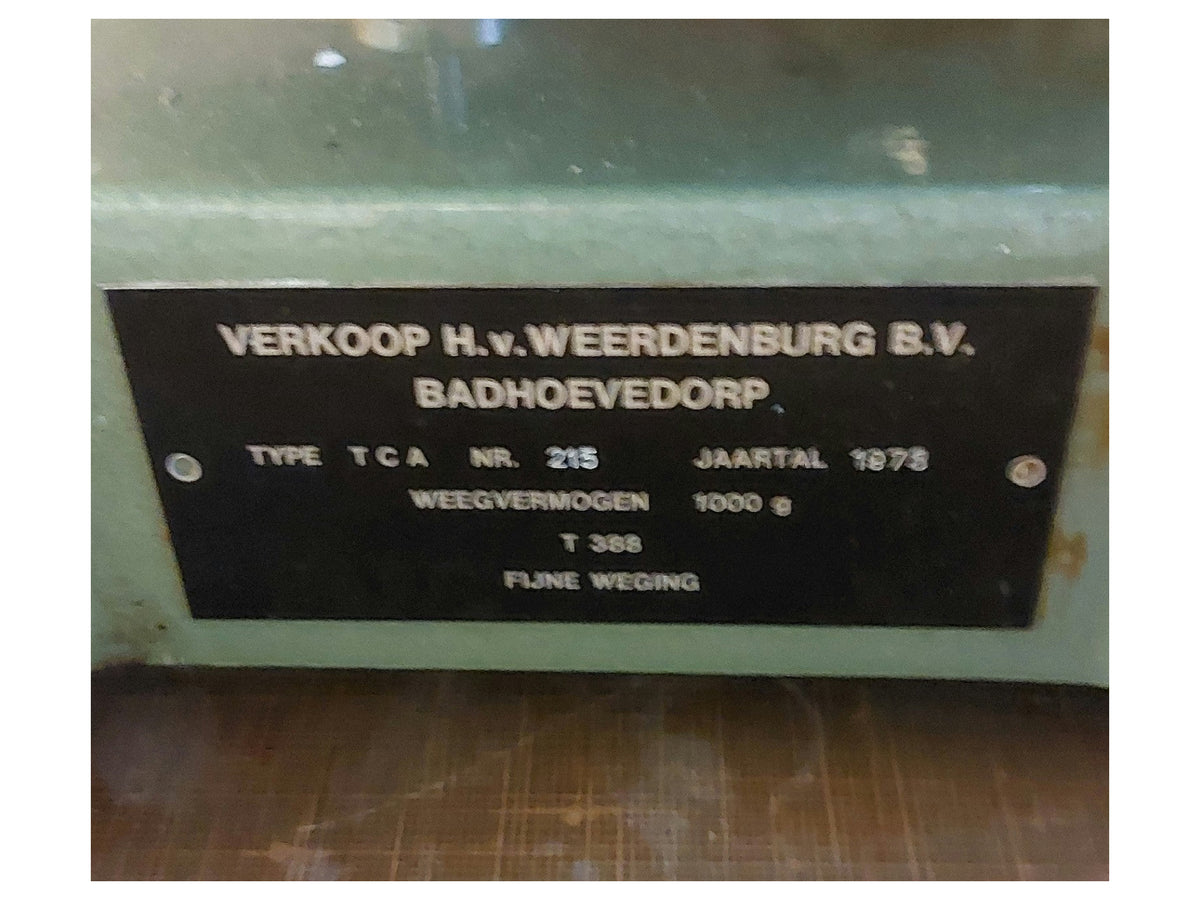 Typeplaat TCA nummer 215 bouwjaar 1975 weegvermogen 1000 gram