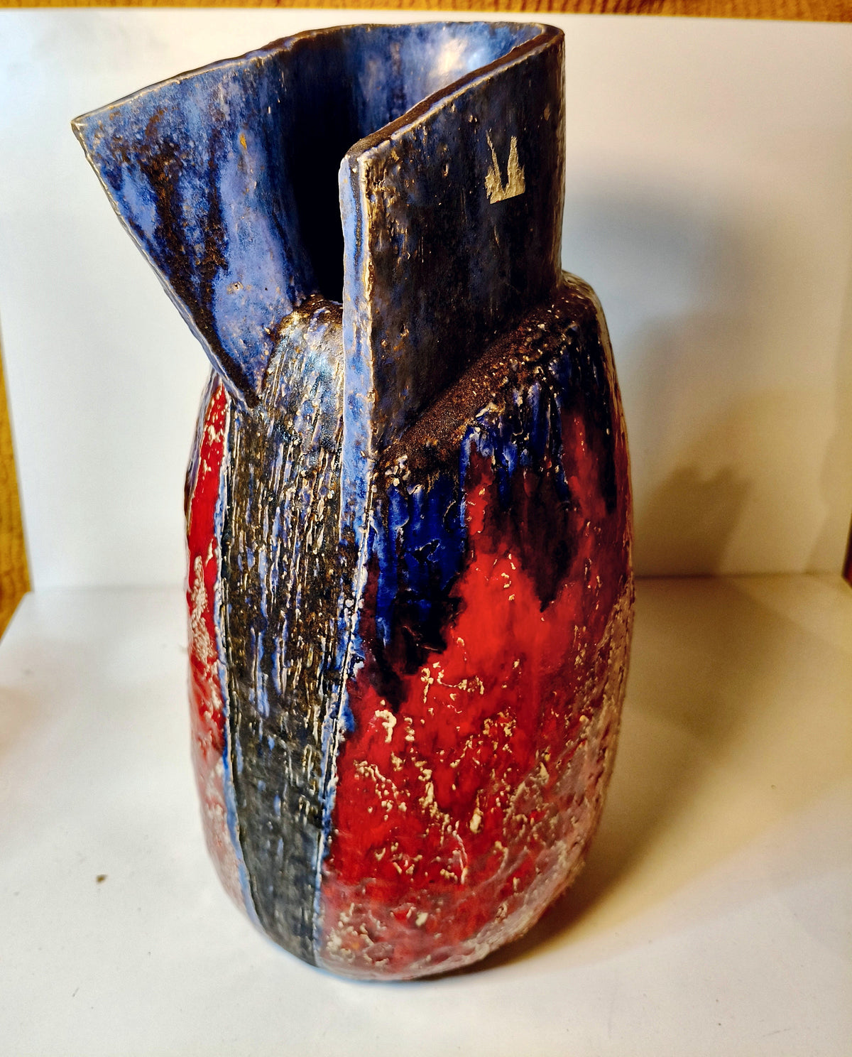 West Germany Fat Lava keramieken studio-aardewerk vaas – rood, blauw en zwart – foto 1