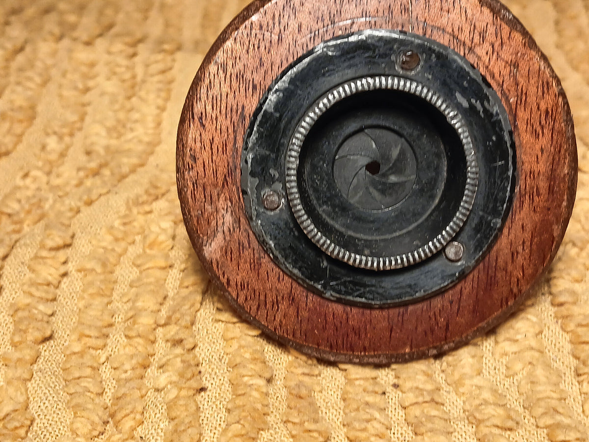 Originele antieke houten Waterhouse stop met ingebouwd irisdiafragma – foto 3