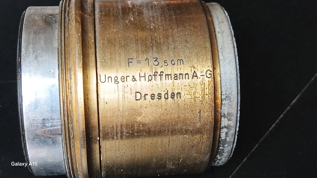 Antiek messing projectieobjectief van Unger & Hoffmann Dresden, 13,5 cm – foto 2 van 4